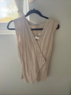 Abercrombie & Fitch Neutral Cream Linen-Blend Sleeveless Wrap Cami